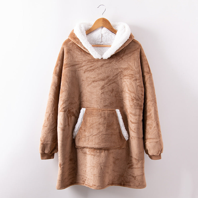 Oversized Wearable Hoodie Blanket – Flannel & Sherpa
