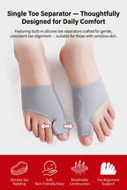 Bunion toe corrector with silicone protective cushioning worn inside a woman's shoe