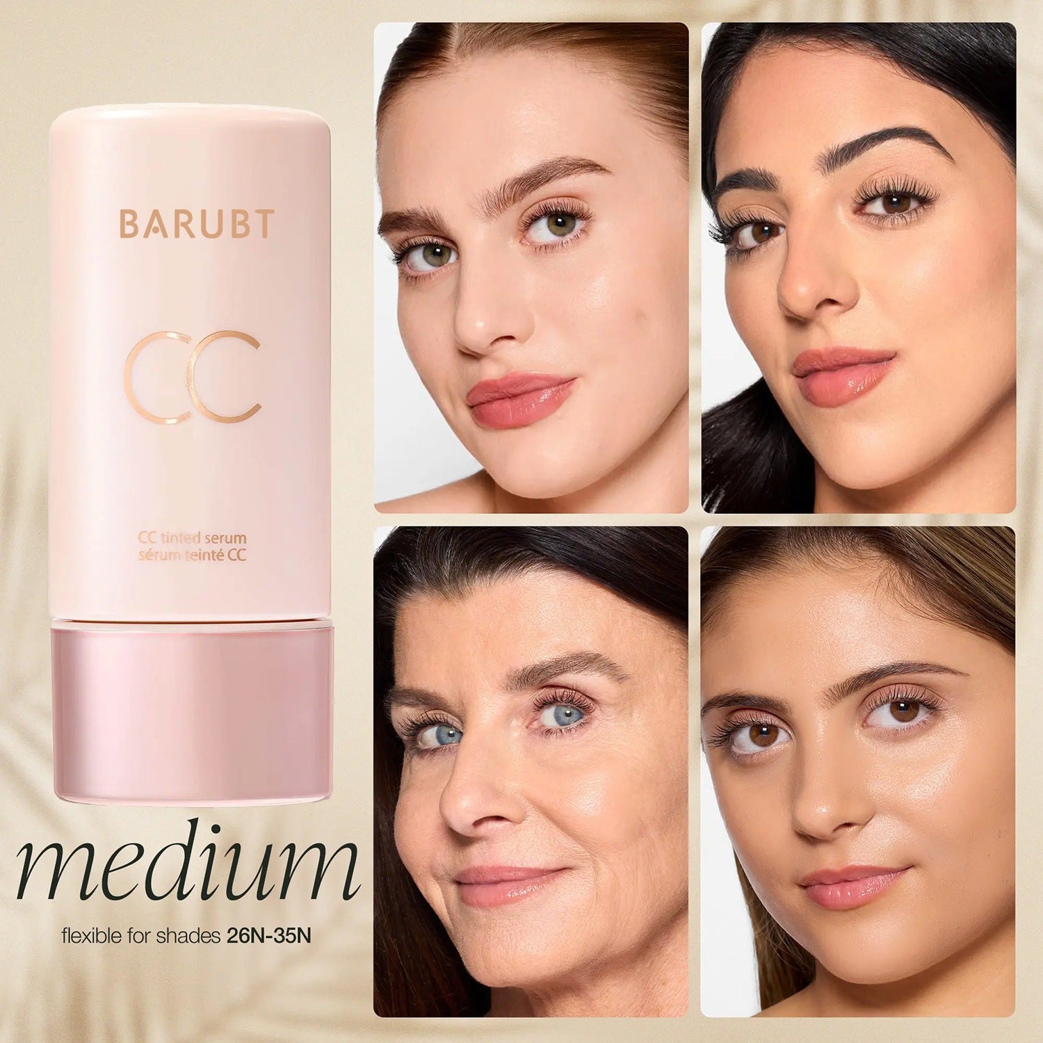 Tarte CC Cream with four women's faces showing different skin tones.