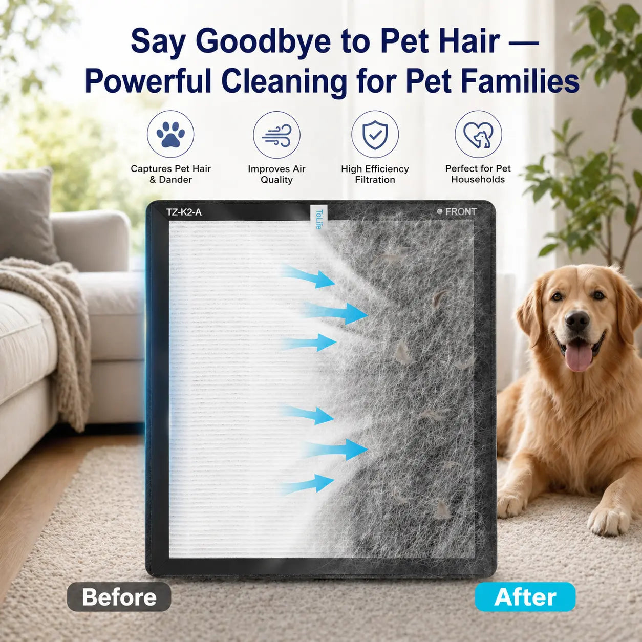 ToLife H13 HEPA Air Purifier for Large Rooms | Quiet Air Cleaner for Pets & Bedrooms