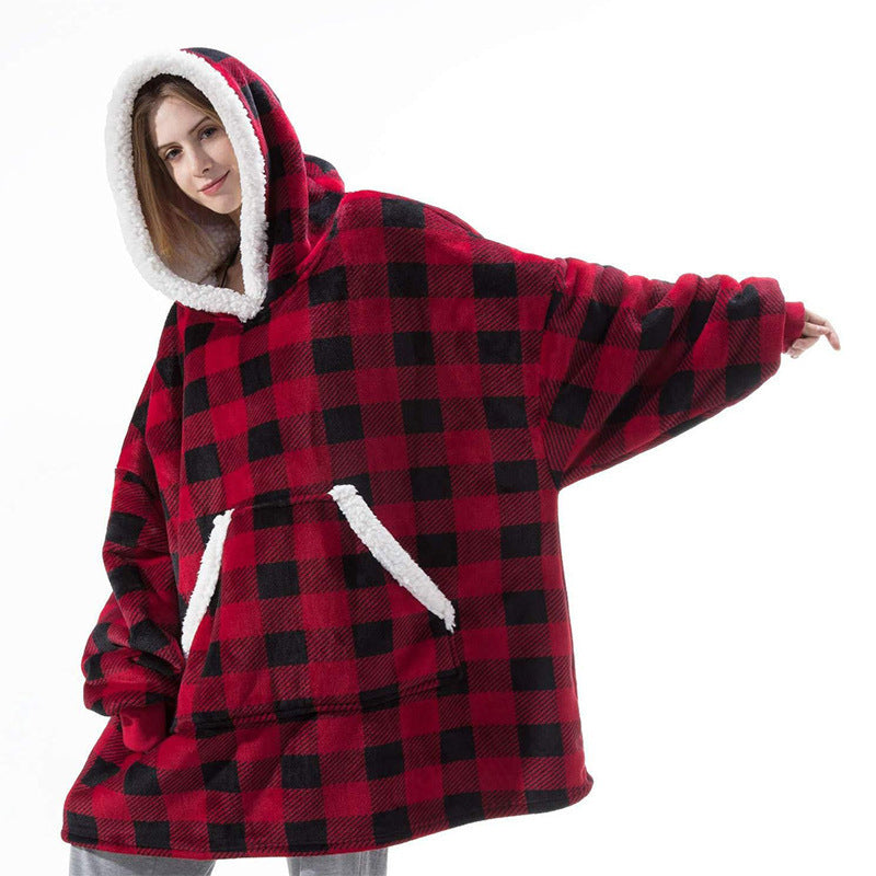 Oversized Wearable Hoodie Blanket – Flannel & Sherpa