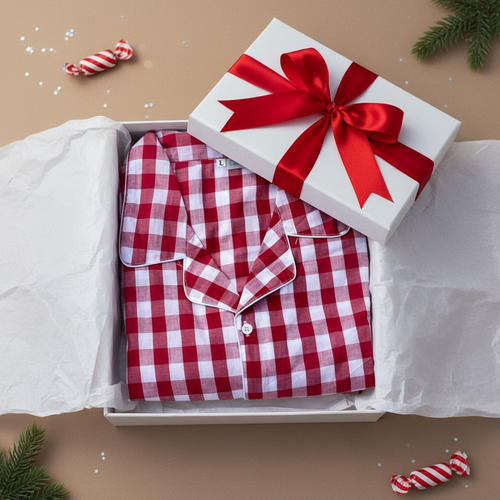 pure cotton pajamas in red & white with your black coffee for men and women, large size