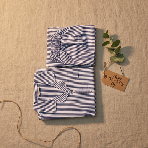 Smooth Shorts pajamas in blue stripe for men or women, medium size