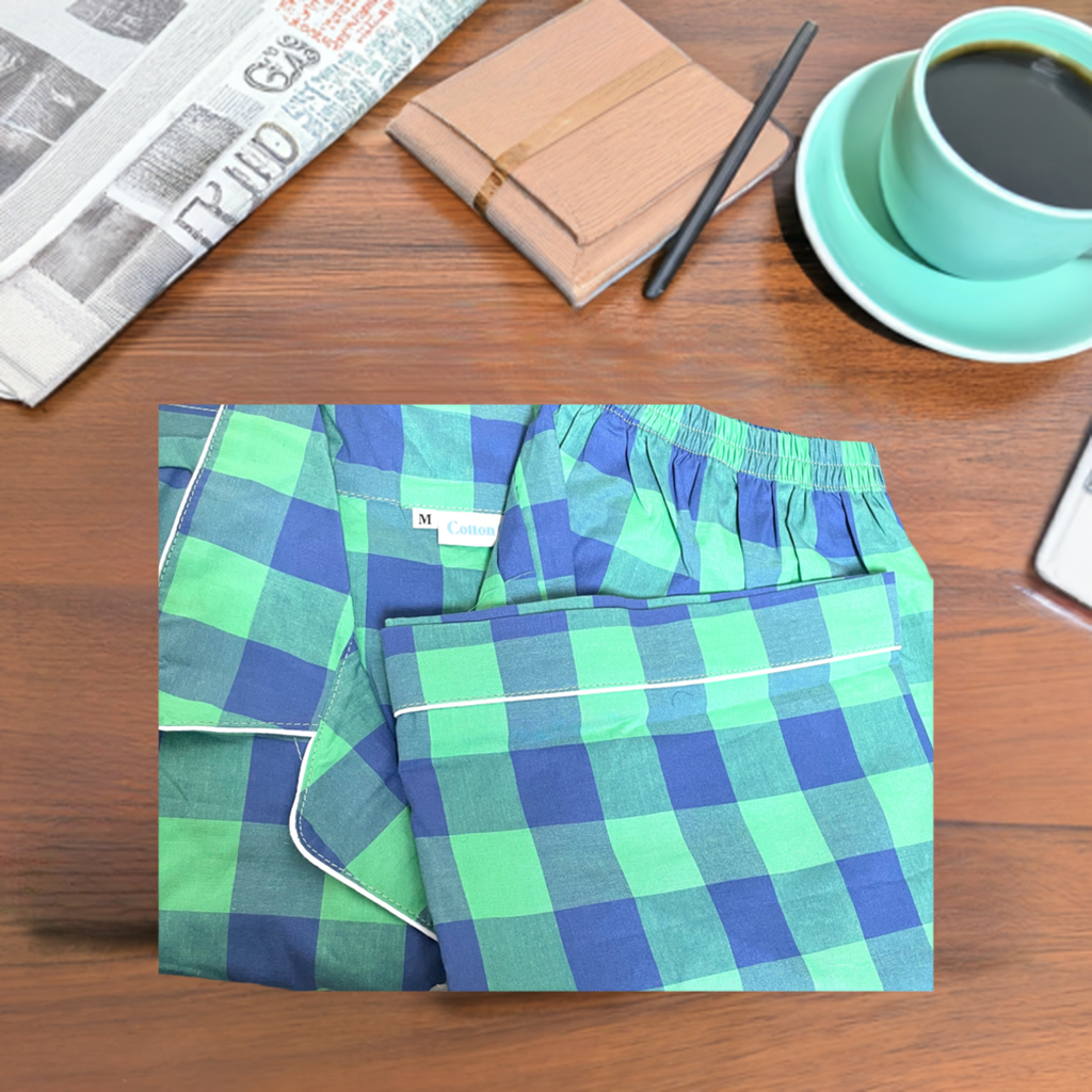 Green Cotton pajamas matching with your favourite coffee cup for men or women, medium size