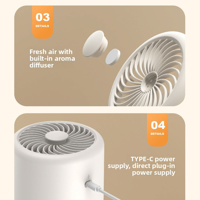 desktop air purifier with a built-in diffuser and a Type-C power supply