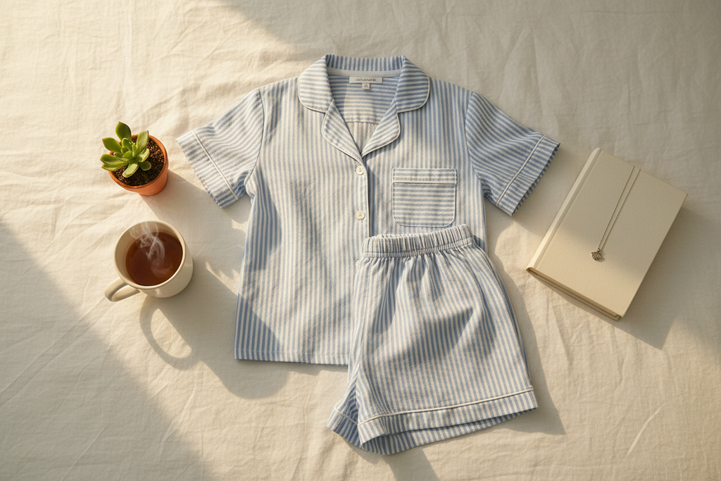 Pastel Blue Stripe PJ Flat-lay