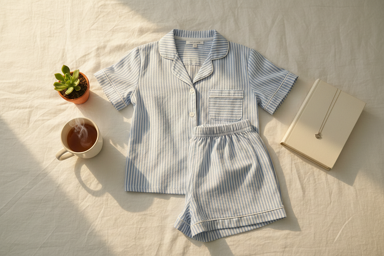Pastel Blue Stripe PJ Flat-lay