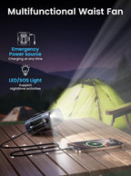 Portable Waist Hanging Fan | USB Rechargeable Hands-Free Cooling Fan with LED Light