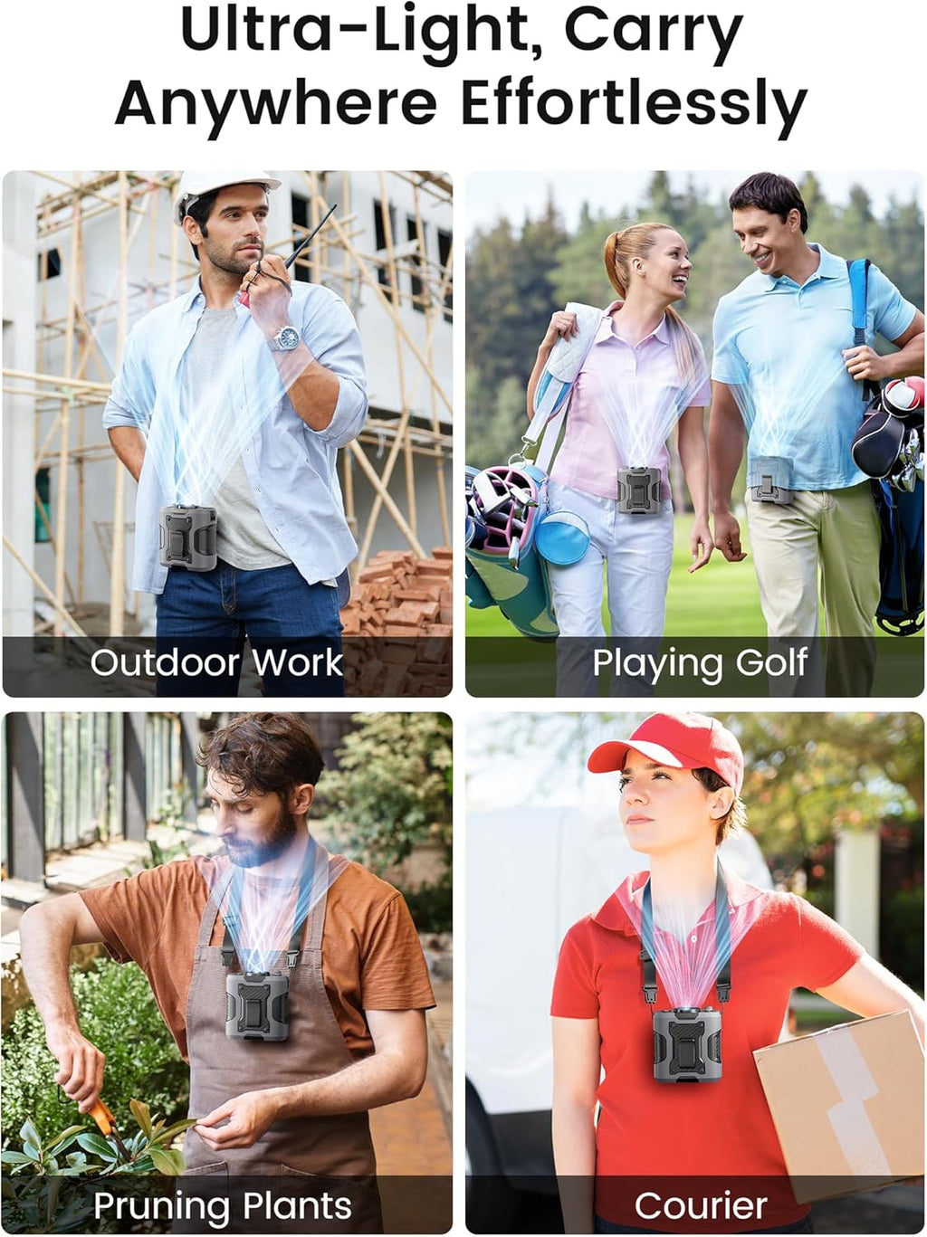 Portable Waist Hanging Fan | USB Rechargeable Hands-Free Cooling Fan with LED Light