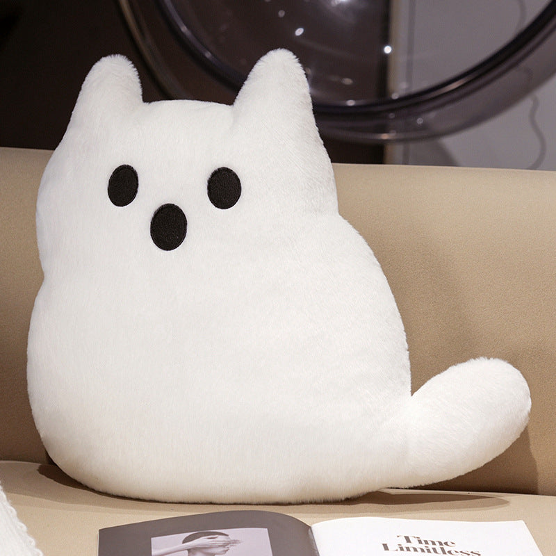 white cute and soft ghost cat plush doll for Halloween on sofa
